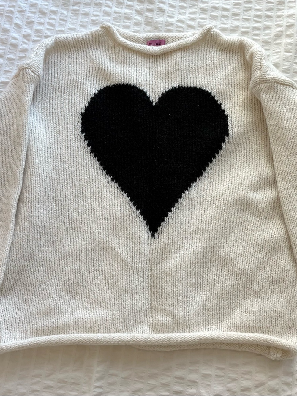 miami Cream Sweater with Black Heart Graphic